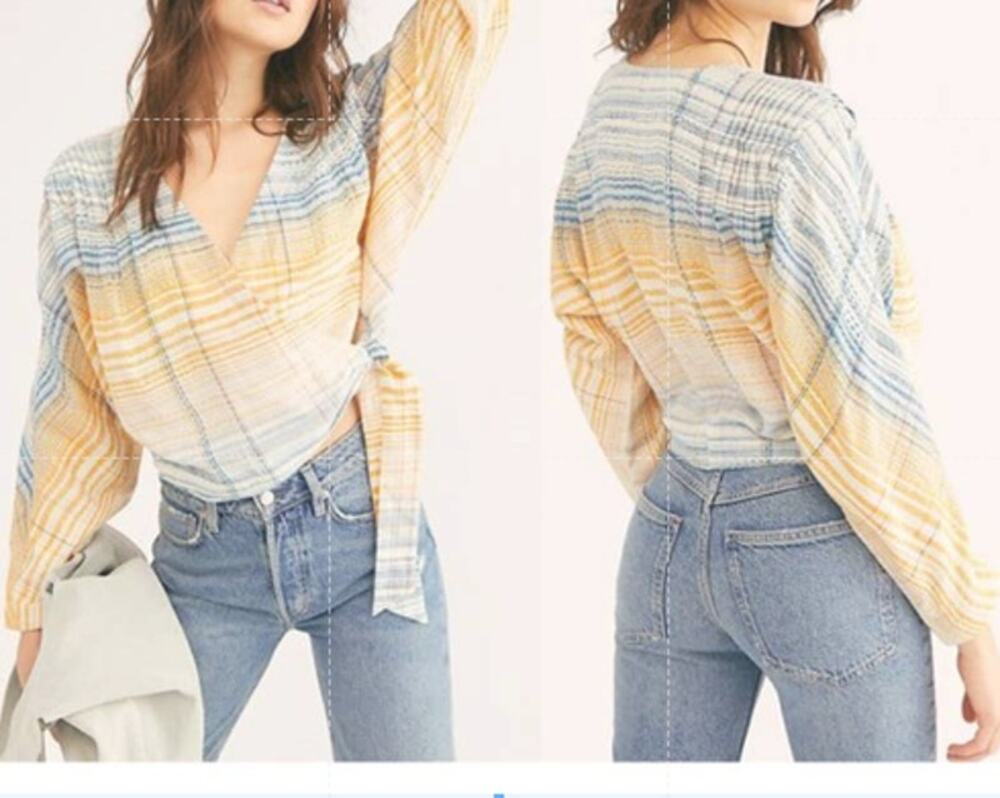 Free People Womens Stripped Misty Combo Wrap Blouse Long Sleeve Size Medium NEW